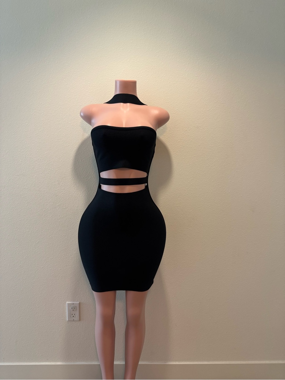 Black Cutout Bodycon Dress with Halter Neck